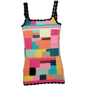 Tach Clothing Crochet Patchwork Mini Dress Handknitted‎ Meryl Multi L